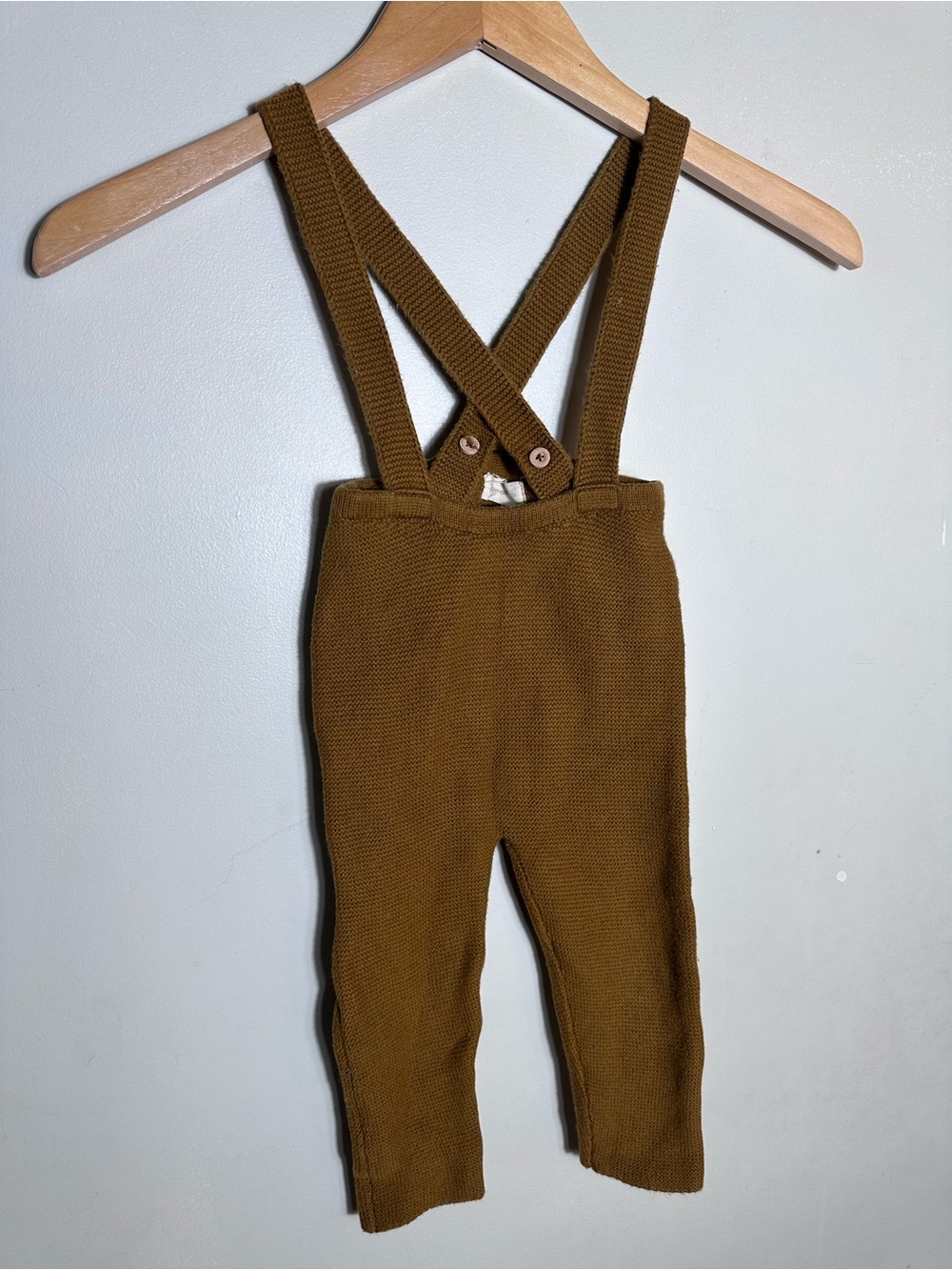 Fin & Vince Knit Cross-Back Overalls in Warm Brown - Cotton